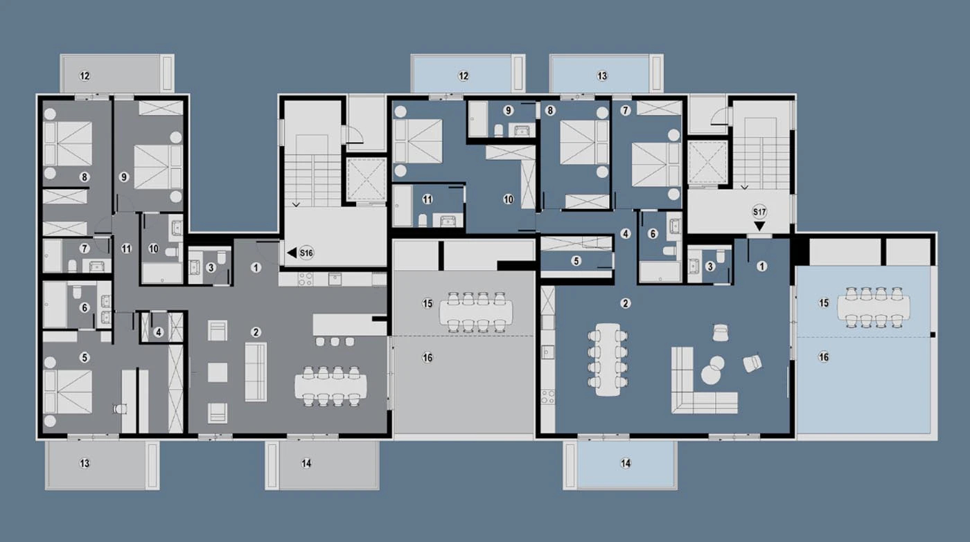 207 m² Penthouse in New Development 150 m from the Sea – 5 Floor Plan 2nd Floor S16-S17
